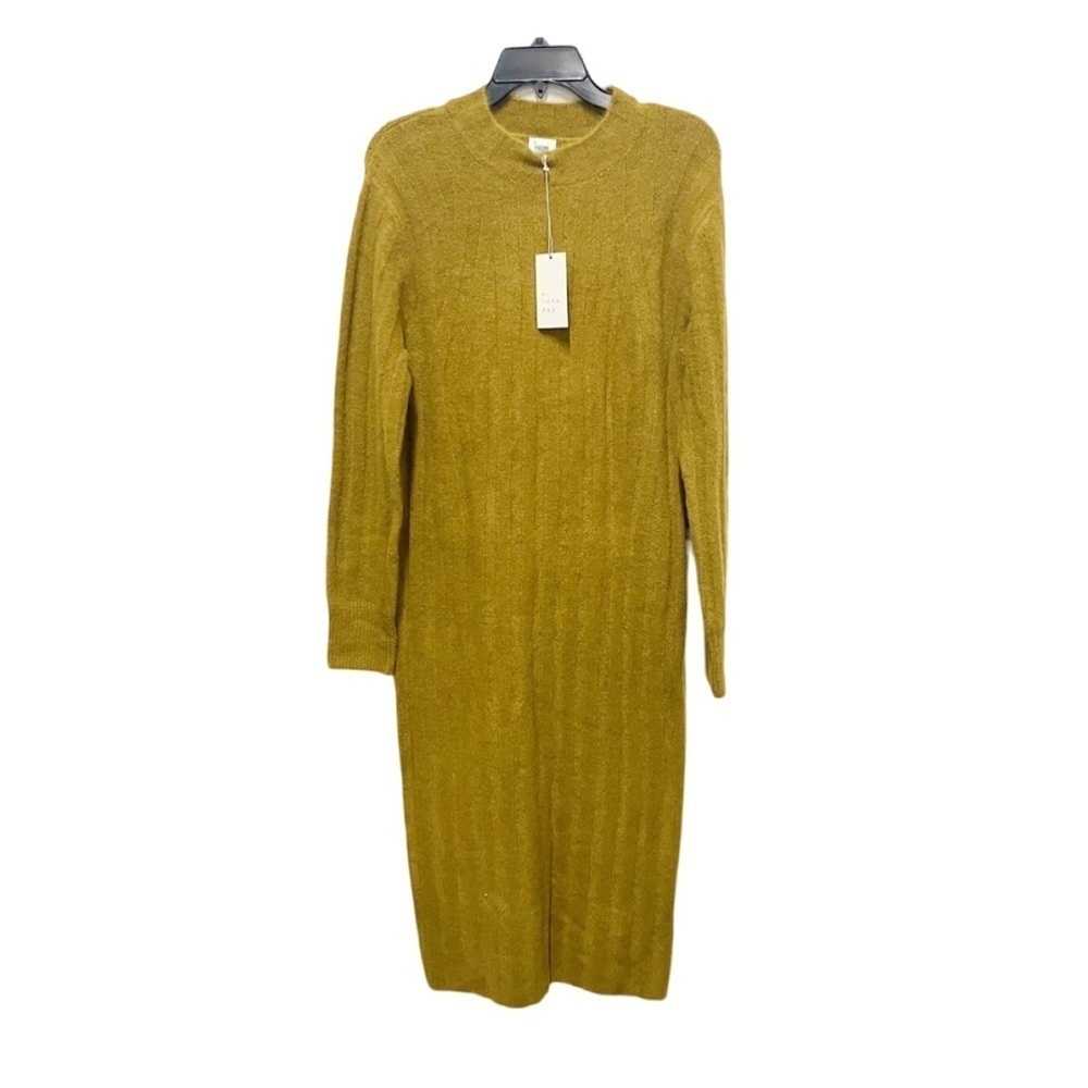 A New Day Women's Olive Mock Neck Long Sleeve Rib Knit Sweater Dress NWT Size XS